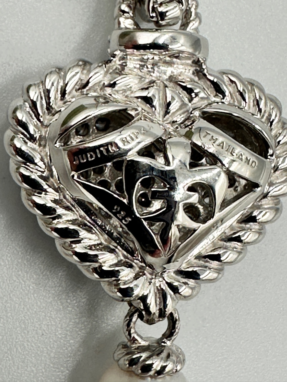 New Judith Ripka 925 Sterling Silver Puffed Heart Dangling Pearl Pendant Charm - Picture 8 of 10